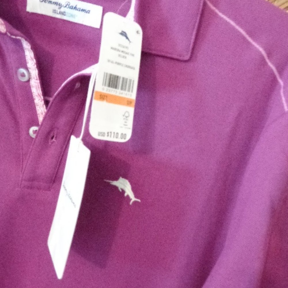 NWT Tommy Bahama Purple Island Zone S Maderia Mosaic Five O Clock SS Polo $110 - Picture 2 of 10